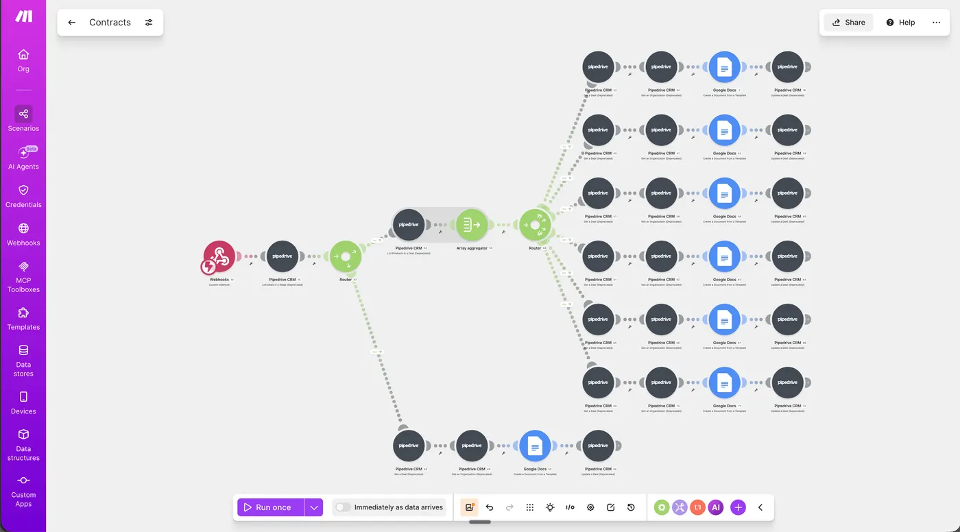 Contract Generation Pipeline — Pipedrive → Google Docs
